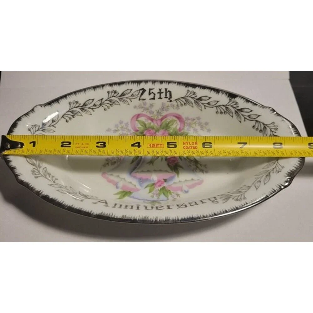 PlateVintage Royal Crown Japan 25th Anniv. Plate Silver Trim Arnart Porcelain 8.